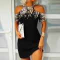 Women Hollow Out Mini Dress Summer Casual Halter Short Sleeve Party Dress Printing Plus Size 3XL Elegant Female Dress Vestidos.