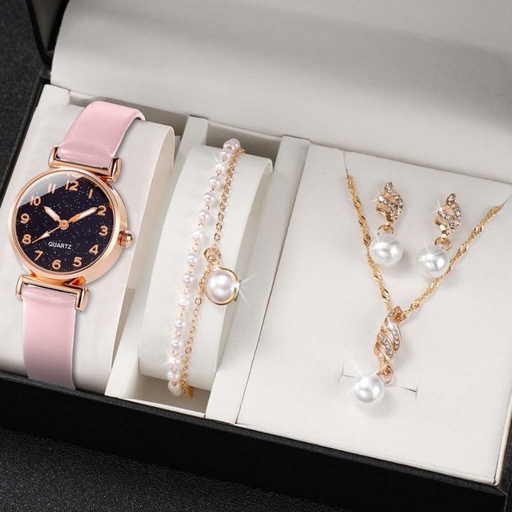 Luxury Watches and Jewelry Set for Women Glamorous Black Starry Sky