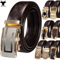 High Quality Casual Brown Genuine Leather Mens Belts Gold Black Automatic Buckles Ratchet Dress Jeans Pants Waist Straps Formal.