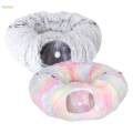 Cat Tunnel Bed, Cat House Collapsible Interactive Toy, Dog with Ball, Tube Gray.