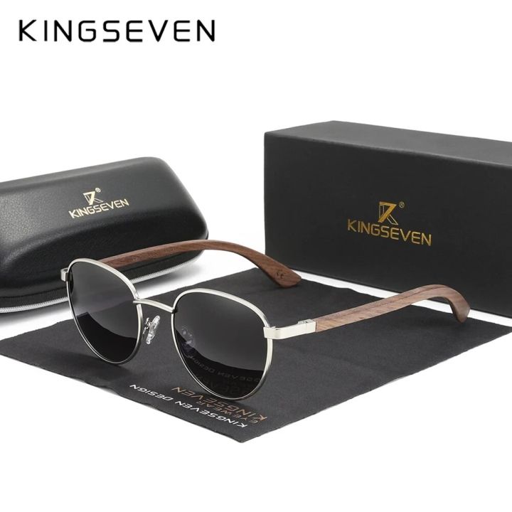 KINGSEVEN Round New Sunglasses Wooden Polarized UV400 Protect Glasses HD TAC Lens For Men Women Handmade Gift Eyewear