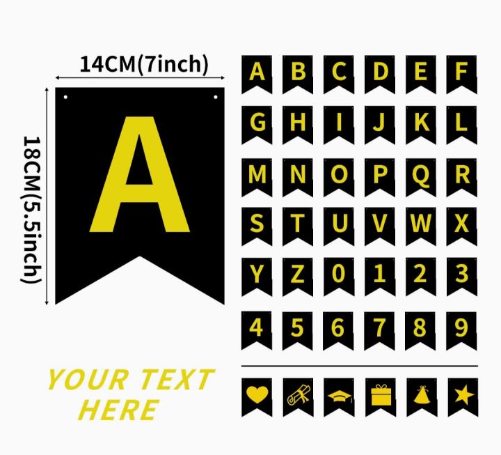 Custom Letter Banner Kit/DIY Personalized Banner For Birthday Banner/Customized Black Name Banners Gold Stamping Letters And Number Bunting Banner For Birthday Anniversary Halloween Wedding Events Party Decoration