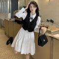 New Spring Dress Womens Elegant Two Piece Lantern Sleeve Knee-Length Spring Casual Vestidos Korean Style All-Match Dresses. 