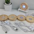 【Thriving】 Light Rotating Display Stand Wood Night Lamp Base Round USB Art Display Holder 10cm LED Light Dispaly Base Bedroom.