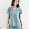 【100%Cotton Slub Cotton】Summer New Short SleeveTT-shirt Women's Korean-Style Large Size Loose All-MatchingV-Neck Top.