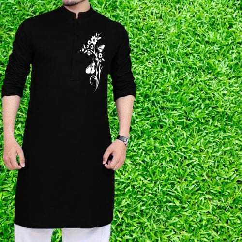 Eid Special Solid Color High-Quality Semi-Long Fashionable print Cotton Panjabi For Men - Comfortable to Wear in All Seasons and Occasions