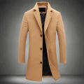 Fashion Winter Men's Solid Color Trench Coat Warm Long Jacket Single. 