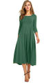 Cross-border European and American women's clothing 2024 spring new skirt fashion casual pleated three-quarter sleeve solid color swing dress. 
