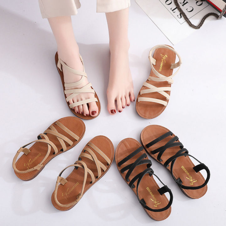 Cow tendon soles 2024 summer new shoes fashion flats korean sandals student roman shoes sand