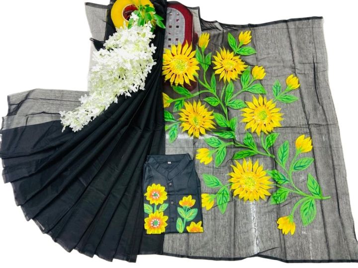 half silk sharee hand print couple set