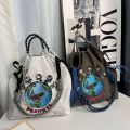 2024 Japanese cartoon cute embroidered nylon eco-friendly shopping bag foldable large capacity convenient crossbody shoulder bag.
