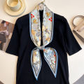 Star-like Silk Scarf Small Long Women's High-Grade Sense Spring, Autumn and Winter Dots and Stripes Thin All-Matching Bevel Beige Scarf. 