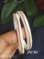 White Plastic bangles with golden metal works - 2pcs, Shankha design bangles. 