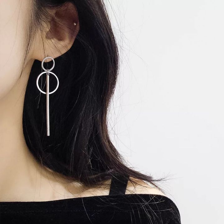 Vintage Long Drop Earrings For Women Fashion Jewelry Korean Double Circle Metal Geometric Golden/Silver Hanging Dangle Earring For Girl - Ear Ring