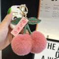 【Sakura for you】Real otter rabbit fur small cherry car keychain pendant cute plush ball bag ornament. 