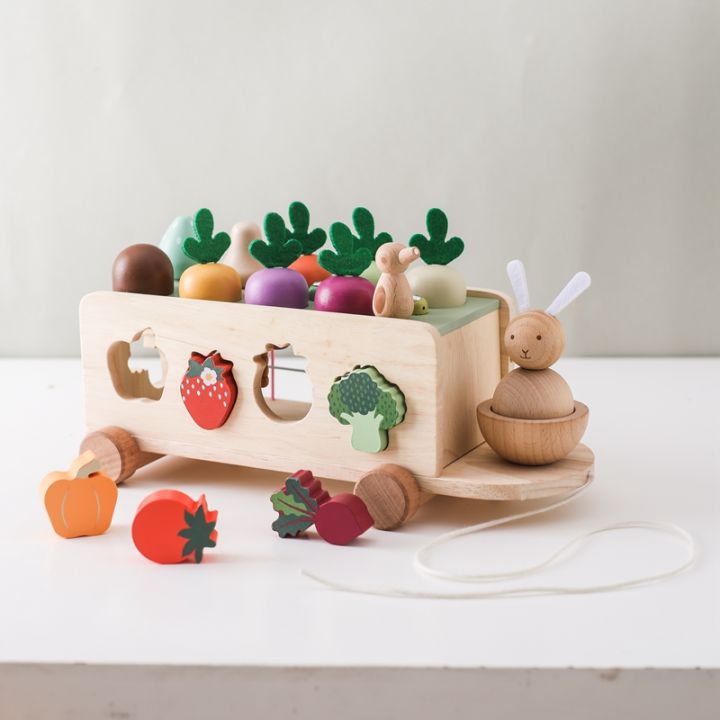 Wooden Turnip Car Stretch Rope Hand-pulled Car Baby Carrot Pulling Toy Shape Matching Toy Parent-child Education Montessori Toys Vnce Lncei