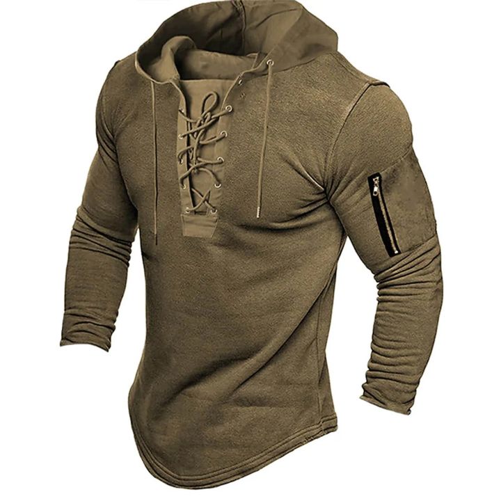 Fall Men's Hoodie Vintage Medieval Pullover Casual Long Sleeve