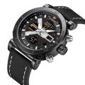 NAVIFORCE NF9132 Black PU Leather Dual Time Wrist Watch for Men - Black. 