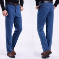 Spring and Autumn Middle-Aged and Elderly Men's Jeans High Waist Elastic plus Size Straight-Leg Pants Men's Autumn and Winter Loose Jeans.