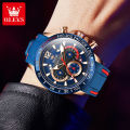 OLEVS Watch for Men Iriginal Branded Waterproof Trendy Cool Korean Style Chronograph Calendar Luminous Comfortable Silicone Strap 9936.