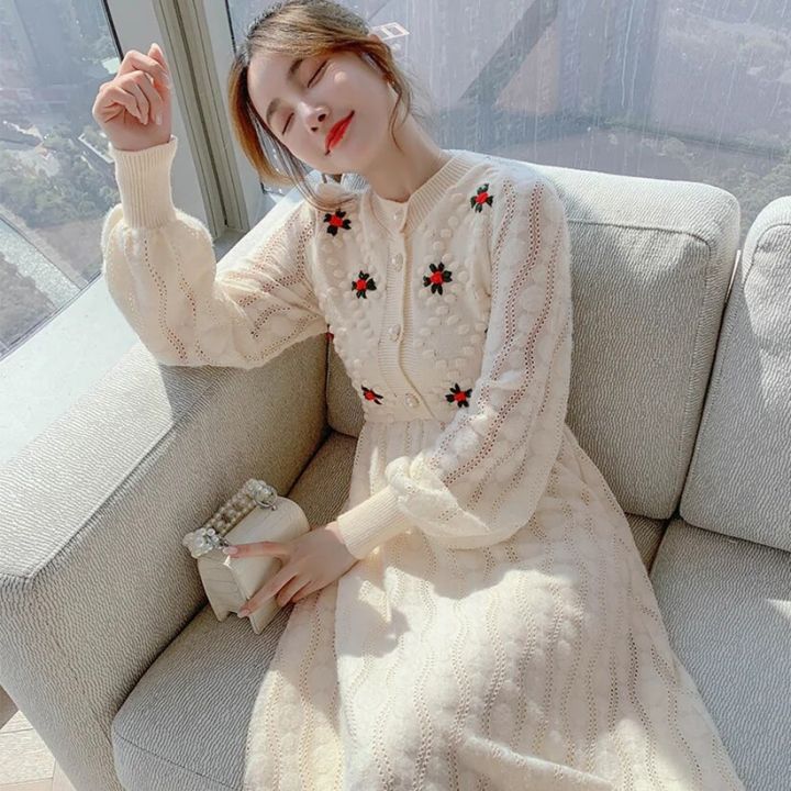 Knitting%20Maxi%20Dresses%20for%20Women%20Female%20Korea%20Style%20Slim%20Embroidery%20Warm%20Wool%20Long%20Sleeve%20Woman%20Dress%20Party%202022%20Autumn%20Winter%20-%20Image%205