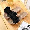 Women Summer Casual Slides Comfortable Flax Slippers Striped Bow Linen Flip Flops Platform Sandals Ladies Indoor Shoes.