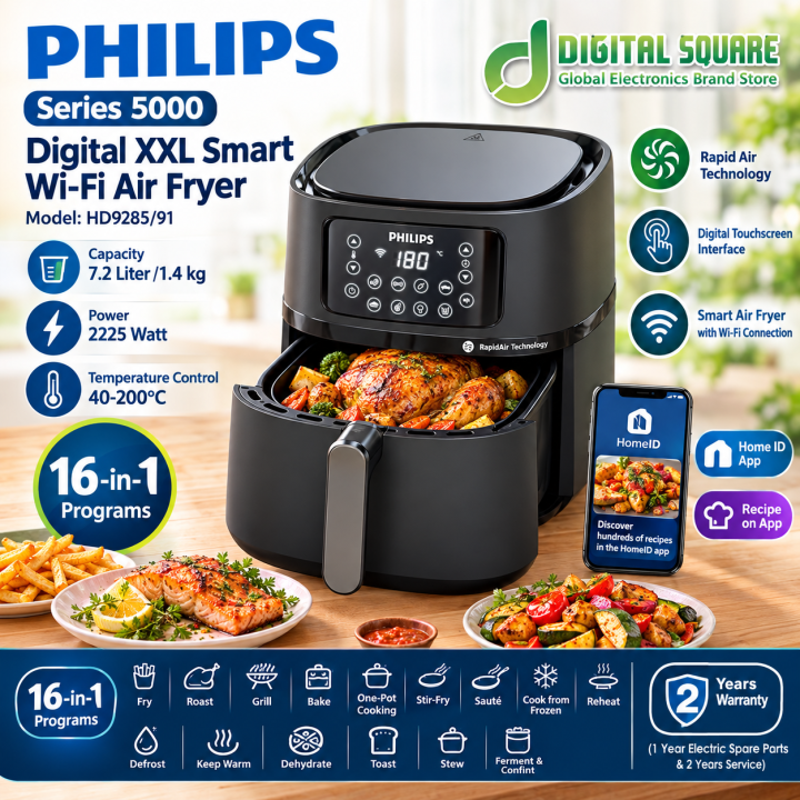 Philips HD9285/91 Series-5000 Digital 16-in-1 XXL Smart Wi-Fi Air Fryer | 7.2 Liter