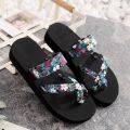 Women Floral Flip Flops Beach Flip Flops Fashion Slip On Sandals For Women Wide Width Transparent Sandals For Women Heels.