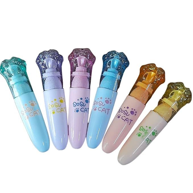 6Pcs Cute Cat Paws Shape Highlighter Pen For Office School St4522,Multi-coloured