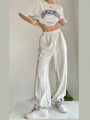 American-Style Gray Women's Summer Straight Loose Wide-Leg Pants Drooping Slimming Sweatpants Beam Foot Shut Luck Hop Jazz Pants. 