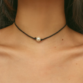 Single Pearl Black Rope Choker Necklace Hot Promotion One Pearl Necklaces Women Short Choker Necklaces. 