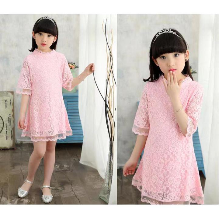 Little Girl Flower Lace Princess Dress 2y to 7y round neck high neck Kids Summer Sweet Sleeveless Dress