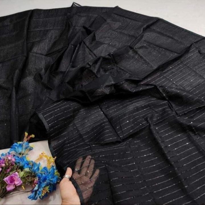 Trendy Half Silk Black Chumki Tangail Sharee for Women