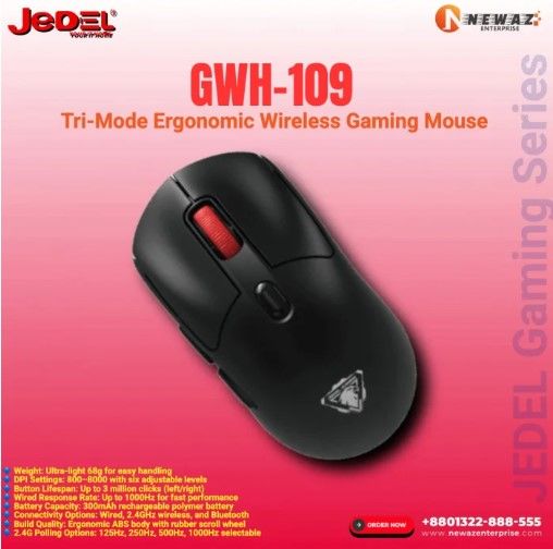 JEDEL GWH-109 Tri-Mode Wireless Gaming Mouse