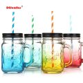 Reusable wide mouth glass bubble tea smoothie Boba Cup Salad jam bottle 480ml 16oz classical juice glass mason jar with handle. 