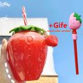 500ml Summer Cute Strawberry Straw Water Bottle Milk Coffee Straw Cup for Home.