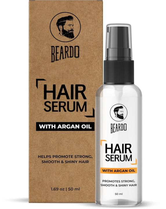 Beardo Hair Serum, 50 ml | Serum for men | Serum for hair smoothing | Argan Oil & Almond Oil | Adds Shine | Daily use| For All Hair Types | Frizz free hair