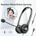 USB Wired Over-ear Headphones 3.5mm Wired Business Headset 3D Surround Sound Wired Earphone with Microphone for Call Center, Truck Driver, Skype, Study. 