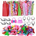 Fashion Handmade 32 Items Accessories=Random 10 Items Dress+Random 10 Pairs Of Shoes+6 Necklace+4 Glasses+2 Bags For Barbie Doll. 