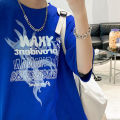 Elegantstunning Men Summer T-shirt Hong Kong Style Oversized Letter Printing Short Sleeve Round Neck Basic Shirts.