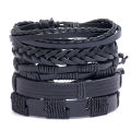 Men's Bracelets Set 5pcs Mixed Leather Wrap Bracelet Black Bangles Punk Male Rock Male Jewelry Accessory Small Gift.