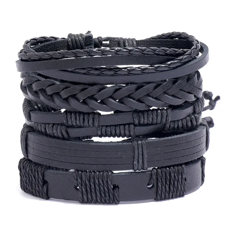 Men's%20Bracelets%20Set%205pcs%20Mixed%20Leather%20Wrap%20Bracelet%20Black%20Bangles%20Punk%20Male%20Rock%20Male%20Jewelry%20Accessory%20Small%20Gift%20-%20Image%203