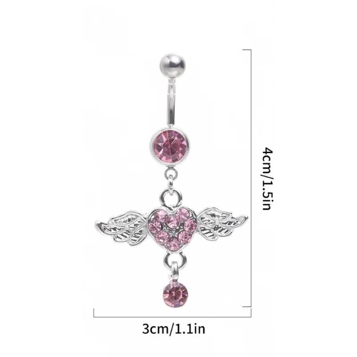 Women%20Surgical%20Steel%20Navel%20Piercing%20Pink%20Color%20Crystal%20Heart%20Wing%20Belly%20Button%20Ring%20Dangle%20Personality%20Body%20Jewelry%20Accessories%20-%20Image%206