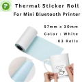 3 Rolls, Size: 57mm X 30mm, Self-Adhesive Inkless Waterproof White Color Thermal Sticker Paper Roll  - Perfect For Mini Printer, Portable Printer, Printer Mini, Label Printer, Model C9, PT 210, 230,X5, X6,C22 Etc.. 