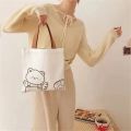Women Little Canvas Handbag Cute Bear Simple Tote Cotton Cloth Bags Shopping Bag Lovely Grocery Totes Shoulder Bags For Girls.