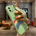 Hontinga for Xiaomi Mi 11 Lite 5G NE Wrist Strap Case Lovely Graffiti Rainbow Smile Thin Phone Cover Square Edge Liquid Silicone Creativity Phone Case.
