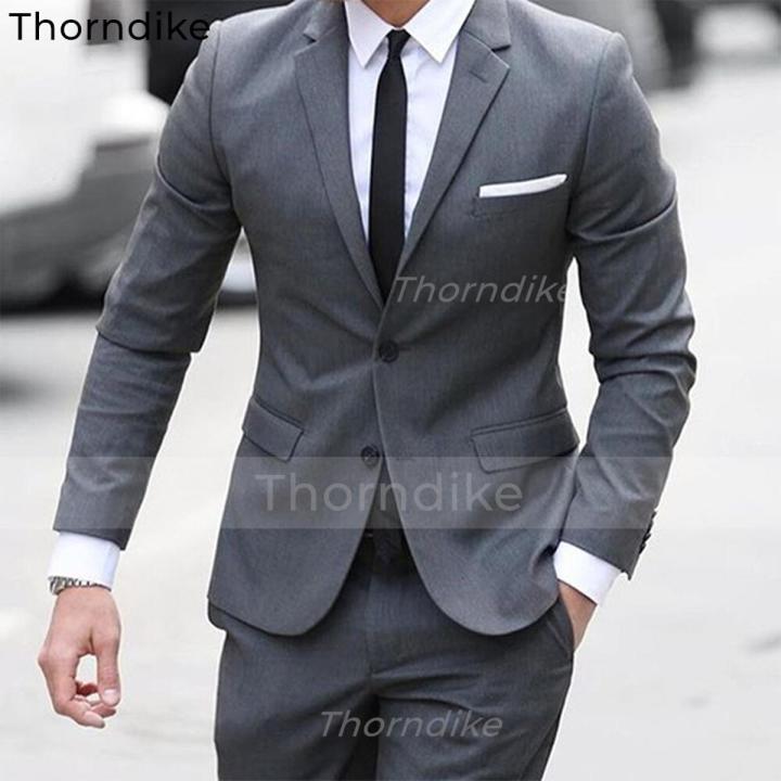 Thorndike 2022 Stylish Men's Business Suit Two Button Bridegroom Formal Party Men Suits Set 2 Piece(Jacket+Pant)