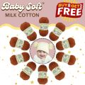 Baby Soft Milk Cotton Wool Yarn for Crocheting-10 pcs (BUY 8 GET 2 FREE)-500 grams Total - 50g / piece - Milk Cotton Yarn for Making Bags, Crafts, Amigurumi, Baby Clothing, Sweaters, Table Mats, Decors, Scarfs, Shawls, Dolls, and more.