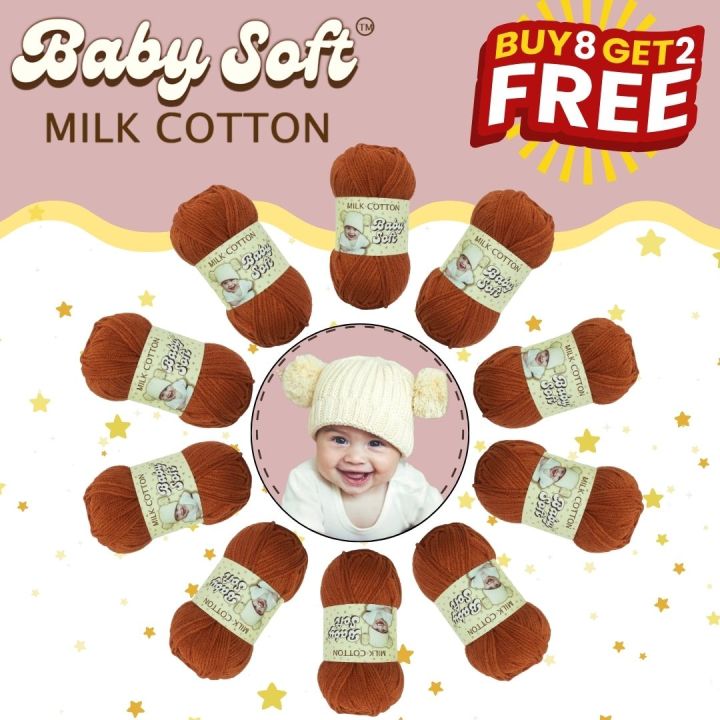 Baby Soft Milk Cotton Wool Yarn for Crocheting-10 pcs (BUY 8 GET 2 FREE)-500 grams Total - 50g / piece - Milk Cotton Yarn for Making Bags, Crafts, Amigurumi, Baby Clothing, Sweaters, Table Mats, Decors, Scarfs, Shawls, Dolls, and more