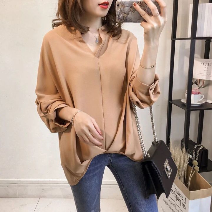 2024%20Autumn%20New%20Korean%20Style%20Loose%20Large%20Size%20Batwing%20Sleeve%20Shirt%20Women's%20Long-Sleeved%20Shirt%20Simple%20All-Match%20Casual%20Shirt%20-%20Image%203